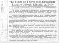 "El Teatro de títeres en la Educación" lanza el sábado Editorial Andrés Bello
