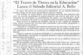 "El Teatro de títeres en la Educación" lanza el sábado Editorial Andrés Bello