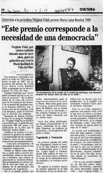 "Este premio corresponde a la necesidad de una democracia"  [artículo] Maura Brescia.