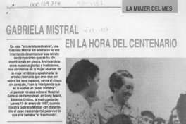 Gabriela Mistral en la hora del centenario  [artículo] Jorge Marchant Lazcano.
