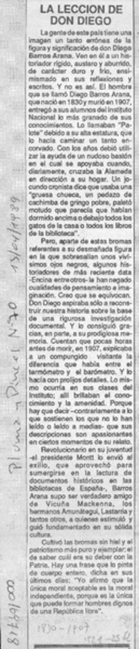 La lección de don Diego  [artículo] Mario Céspedes.