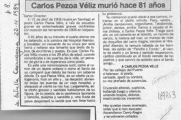 Carlos Pezoa Véliz murió hace 81 años  [artículo] Juan Meza Sepúlveda.