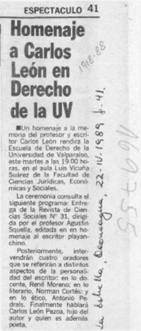 Homenaje a Carlos León en Derecho de la UV  [artículo].
