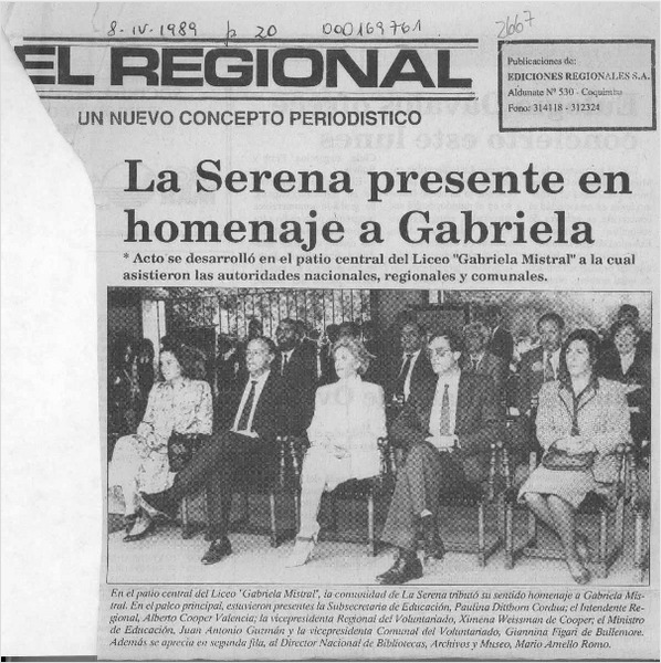 La Serena presente en homenaje a Gabriela  [artículo].