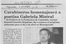 Carabineros homenajeará a poetisa Gabriela Mistral