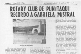 Rotary Club de Punitaqui recordó a Gabriela Mistral  [artículo].