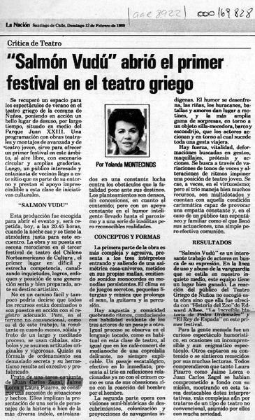 "Salmón vudú" abrió el primer festival en el teatro griego  [artículo] Yolanda Montecinos.