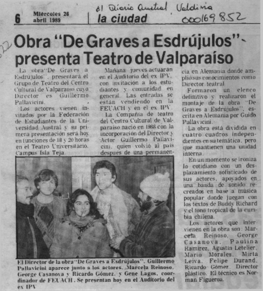 Obra "De graves a esdrújulos" presenta teatro de Valparaíso  [artículo].