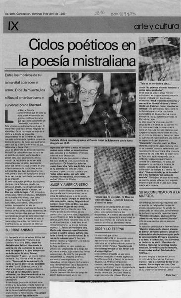 Ciclos poéticos en la poesía mistraliana  [artículo] Alicia Navarro.