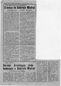 Crónica de Gabriela Mistral  [artículo] Guillermo Díaz.