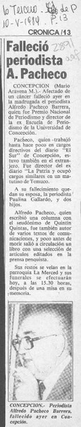 Falleció periodista A. Pacheco