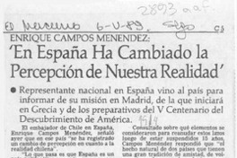 Enríque Campos Menéndez, "En España ha cambiado la percepción de nuestra realidad"  [artículo].