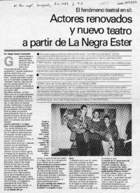 Actores renovados y nuevo teatro a partir de La Negra Ester  [artículo] Sergio Ramón Fuentealba.