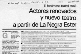 Actores renovados y nuevo teatro a partir de La Negra Ester  [artículo] Sergio Ramón Fuentealba.