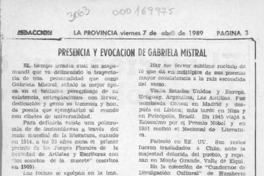 Presencia y evocación de Gabriela Mistral  [artículo] Arturo Mujica B.