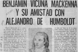 Benjamín Vicuña Mackenna y su amistad con Alejandro de Humboldt