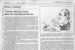 "Cartas sobre la mesa", obra de José Miguel Barros  [artículo] Bernardo Soria.