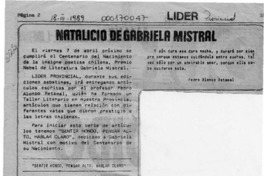 Natalicio de Gabriela Mistral  [artículo] Pedro Alonzo Retamal.