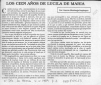 Los cien años de Lucila de María  [artículo] Gastón Munizaga Duplaquet.