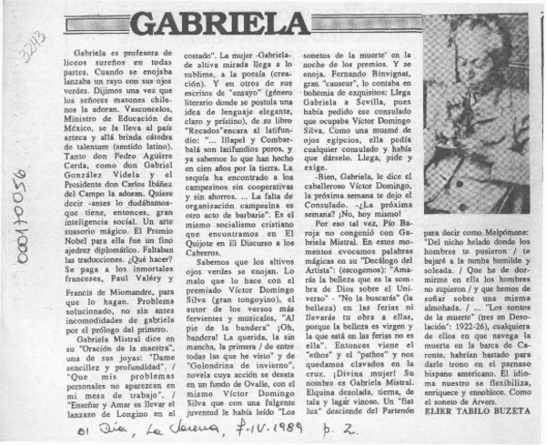 Gabriela  [artículo] Elier Tabilo Buzeta.