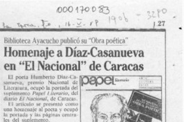 Homenaje a Díaz-Casanueva en "El Nacional" de Caracas  [artículo].