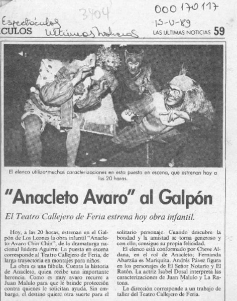 "Anacleto Avaro" al Galpón  [artículo].