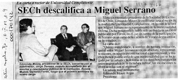 SECH descalifica a Miguel Serrano  [artículo].