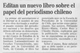 Editan un nuevo libro sobre el papel del periodismo chileno  [artículo].