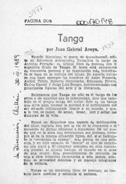 Tango  [artículo] Juan Gabriel Araya.
