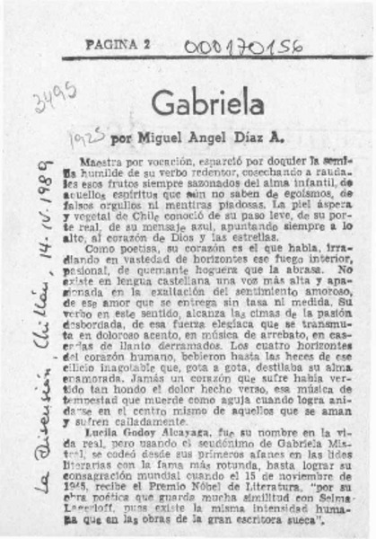 Gabriela  [artículo] Miguel Angel Díaz A.