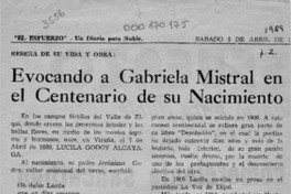 Evocando a Gabriela Mistral en el centenario de su nacimiento  [artículo] Nora S. Rojas Bravo.