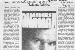 Talento político  [artículo] Sebastián Santa Cruz.