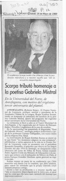 Scarpa tributó homenaje a la poetisa Gabriela Mistral  [artículo] Roberto Estay.