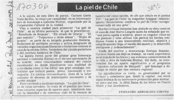 La piel de Chile  [artículo] Fernando Arriagada Cortés.