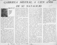 Gabriela Mistral, a cien años de su natalicio  [artículo] Miguel Angel Díaz A.
