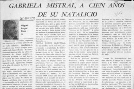 Gabriela Mistral, a cien años de su natalicio  [artículo] Miguel Angel Díaz A.