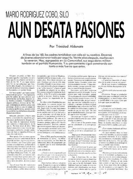 Mario Rodríguez Cobo, Silo aún desata pasiones  [artículo] Trinidad Aldunate.