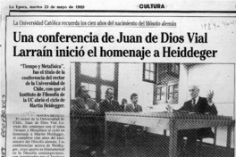 Una conferencia de Juan de Dios Vial Larraín inició el homenaje a Heiddeger  [artículo] Maura Brescia.