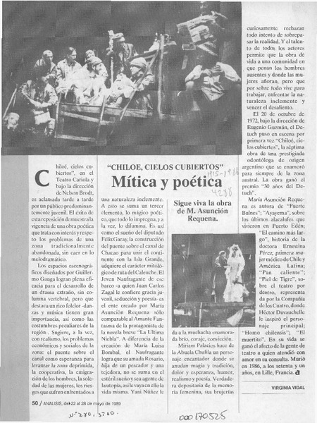 "Chiloé, cielos cubiertos" mítica y póetica  [artículo] Virginia Vidal.