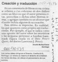 Creación y traducción  [artículo] Ana M. Muñoz Arena.