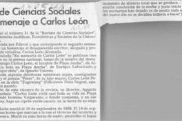 Revista de Ciencias Sociales rinde homenaje a Carlos León  [artículo].
