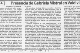 Presencia de Gabriela Mistral en Valdivia (II)  [artículo] Jaime Quezada.