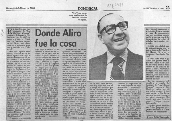 Donde Aliro fue la cosa  [artículo] Juan Rubén Valenzuela.