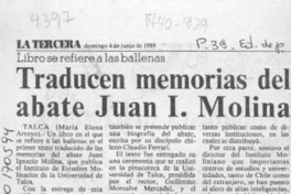 Traducen memorias del abate Juan I. Molina  [artículo] María Elena Arroyo.