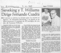 Sieveking y T. Williams dirige Fernando Cuadra  [artículo].