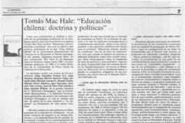 Tomás Mac Hale, "Educación chilena, doctrina y políticas"  [artículo].