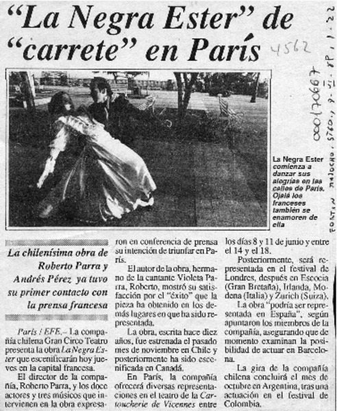 "La Negra Ester" de "carrete" en París  [artículo].