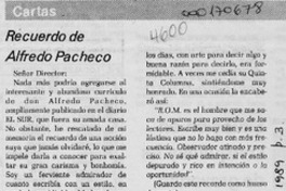 Recuerdo de Alfredo Pacheco  [artículo] Raúl Osbén Mackers.