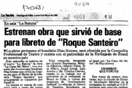 Estrenan obra que sirvió de base para libreto de "Roque Santeiro  [artículo].