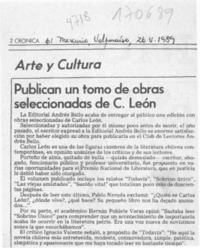 Publican un tomo de obras seleccionadas de C. León  [artículo].